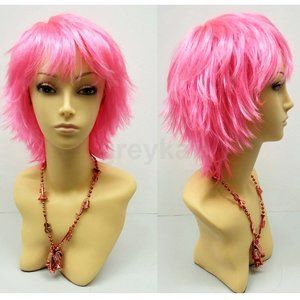 Hot pink short shag pixie wig